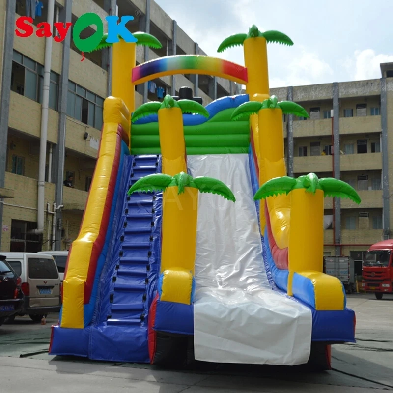 Inflatable Water Slide PVC Inflatable Bouncer Slide with Climbing Step Bouncy Castle with Blower for Kids (8x4x8m/26x13x26ft)