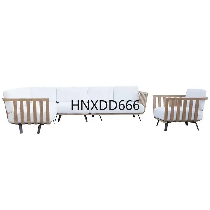 Outdoor Rattan Teak Sofa Set Villa Garden Leisure Courtyard Furniture Comfortable Seating Arrangement for Entertaining