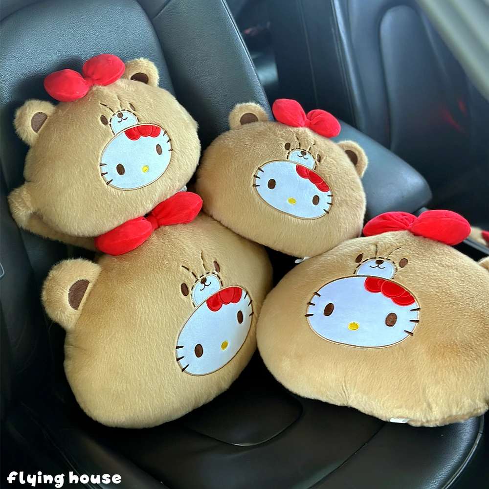 Sanrio hello kitty carro de pelúcia encosto de cabeça volta almofada para cinto de segurança do carro capa hello kitty recheado acessórios automóveis para decoração