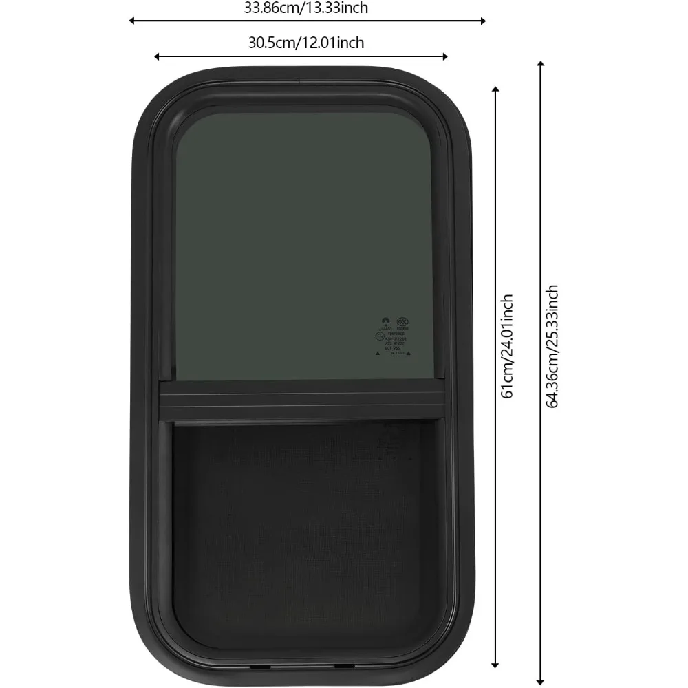 نوافذ RV عمودية، عبوتان، شريحة على شكل دمعة، 12 عريضة × 24 عالية، حامل بمشبك سهل، للمقطورات والمعسكر