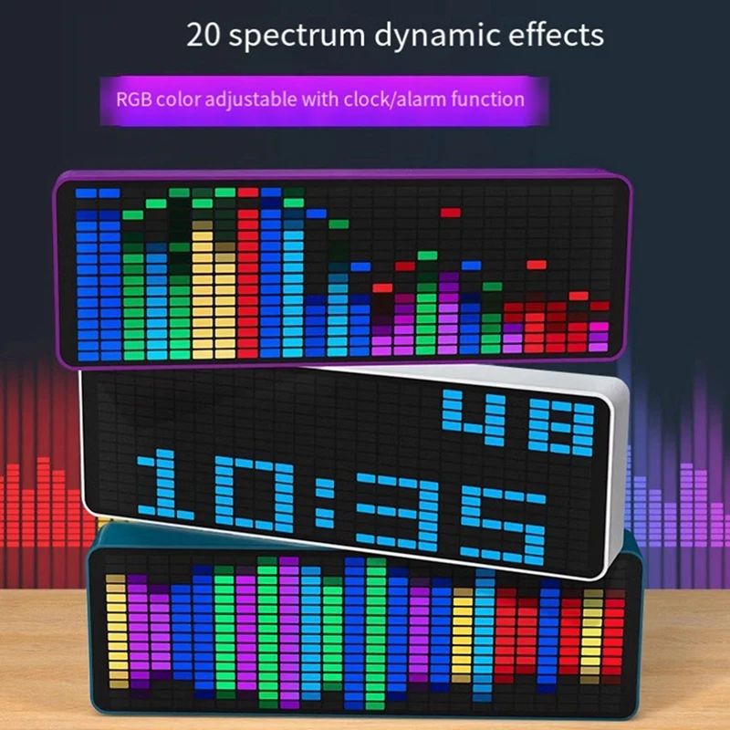 Color LED Music Spectrum Electronic Clock Sound Control Rhythm Light 1624 RGB Pickup Atmosphere Level Indicator, White Durable