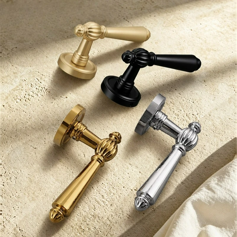 Split Handle Door Lock for Indoor Bedroom Door, Silent Bronze-Core French Retro Door Knob