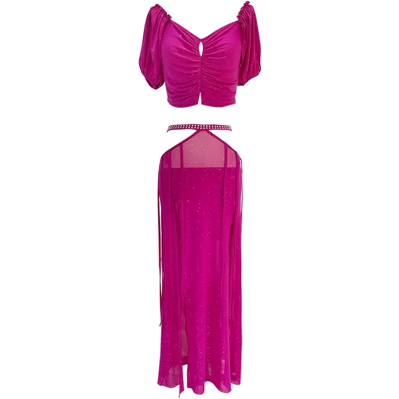 

Customized Belly Dance Dress 2025 New Practice Dress Sexy Mesh Advanced Hot Diamond Oriental Dance Clothing Long Skirt Set
