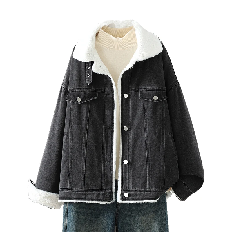 plus Size Slimming Winter Jaet Thiened Fce Collar Cotton Denim Coat Women Good Quali Long Sve Commute Sle