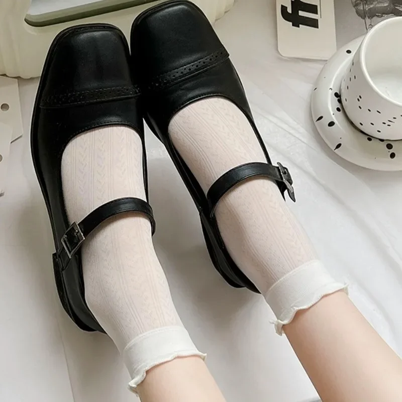 3 paires d'été dentelle nœud maille mince Tube bas chaussettes pour femmes Lolita mignon esthétique noir blanc JK bas courts nouvelle mode chaussettes