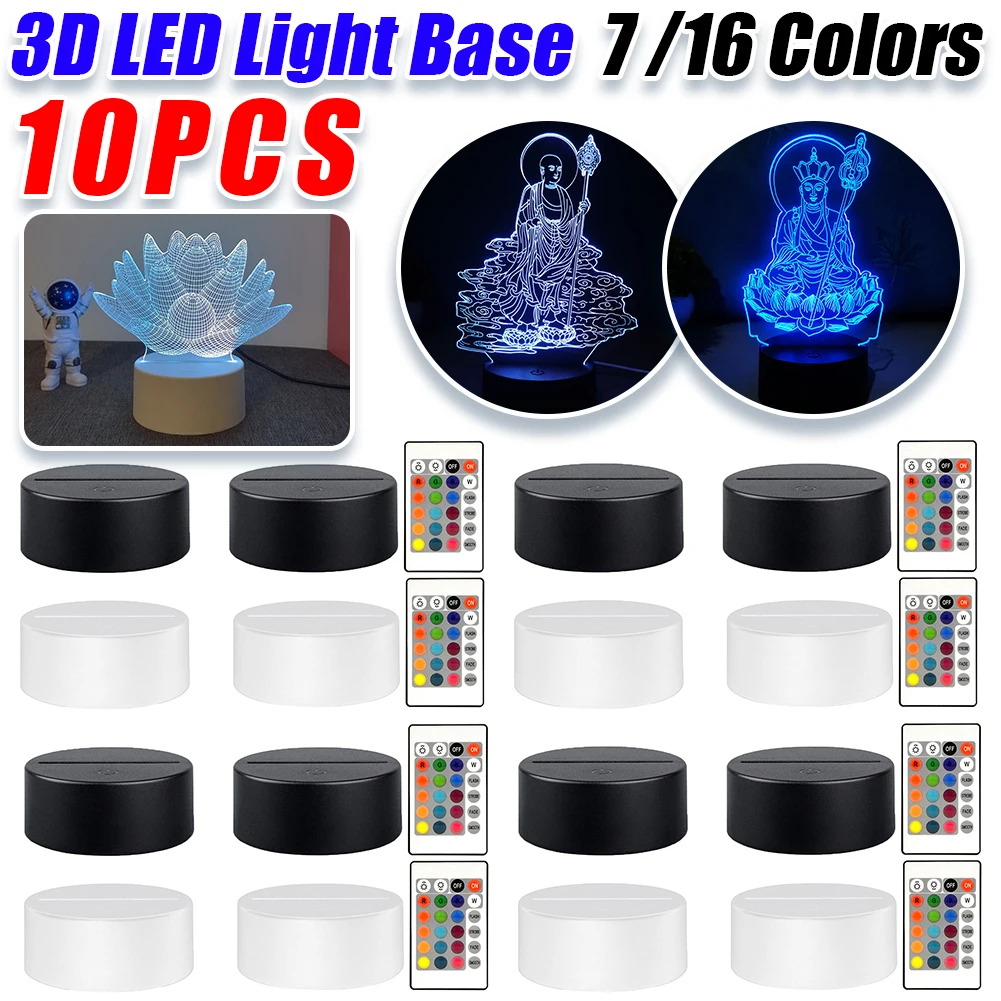 

10-1pcs 3D Night LED Light Lamp Base Touch Control 7/16 Colors Led Display Base Decorative night light plastic base