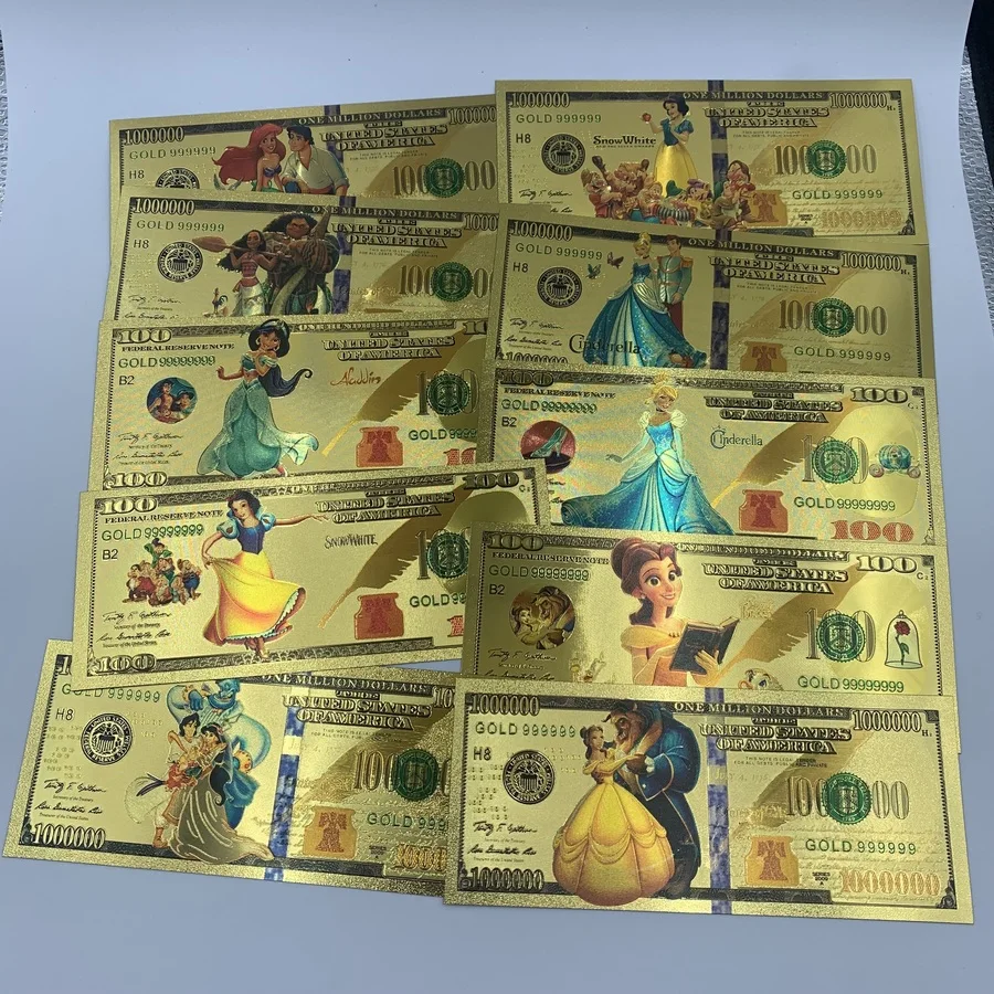 Disney Marvel serie gold plated banknote collection Anime golden bills prop money for cartoon show