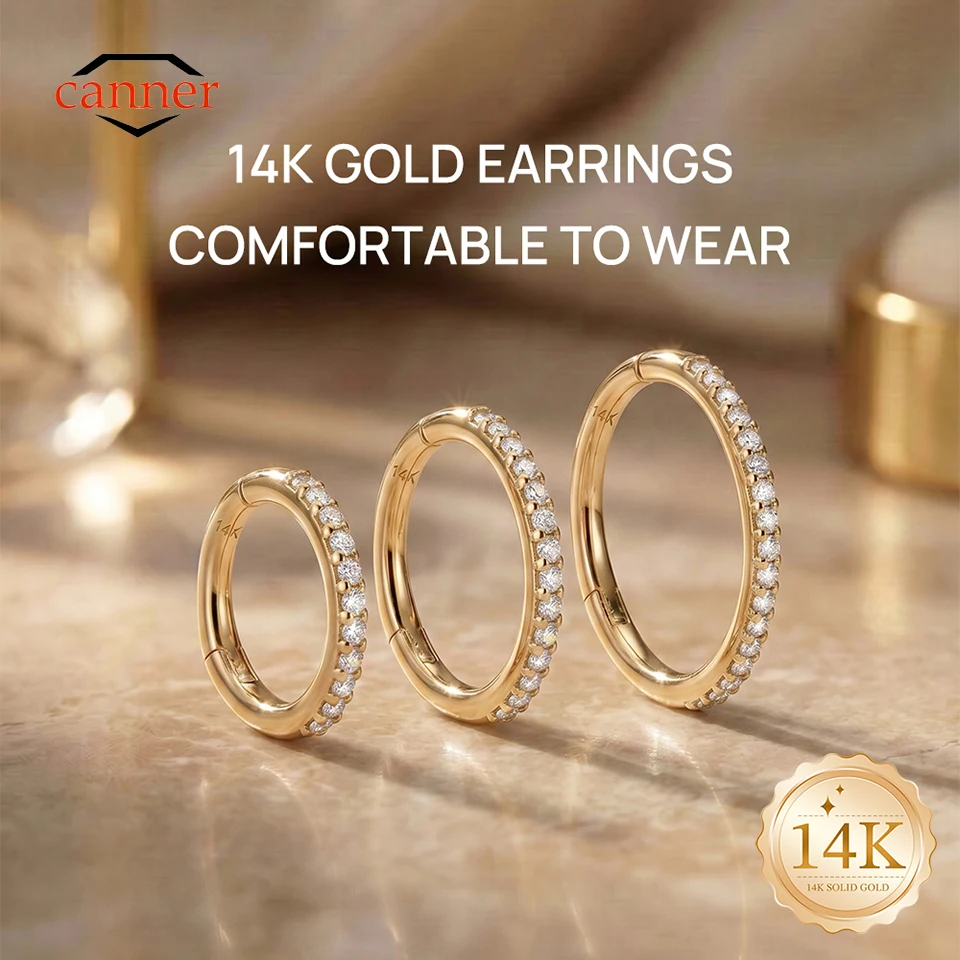 canner-1pc-14k-solid-gold-6-8-10mm-classic-cz-hoop-earring-for-women-hypoallergenic-piercing-earring-jewelry-wedding-party-gift