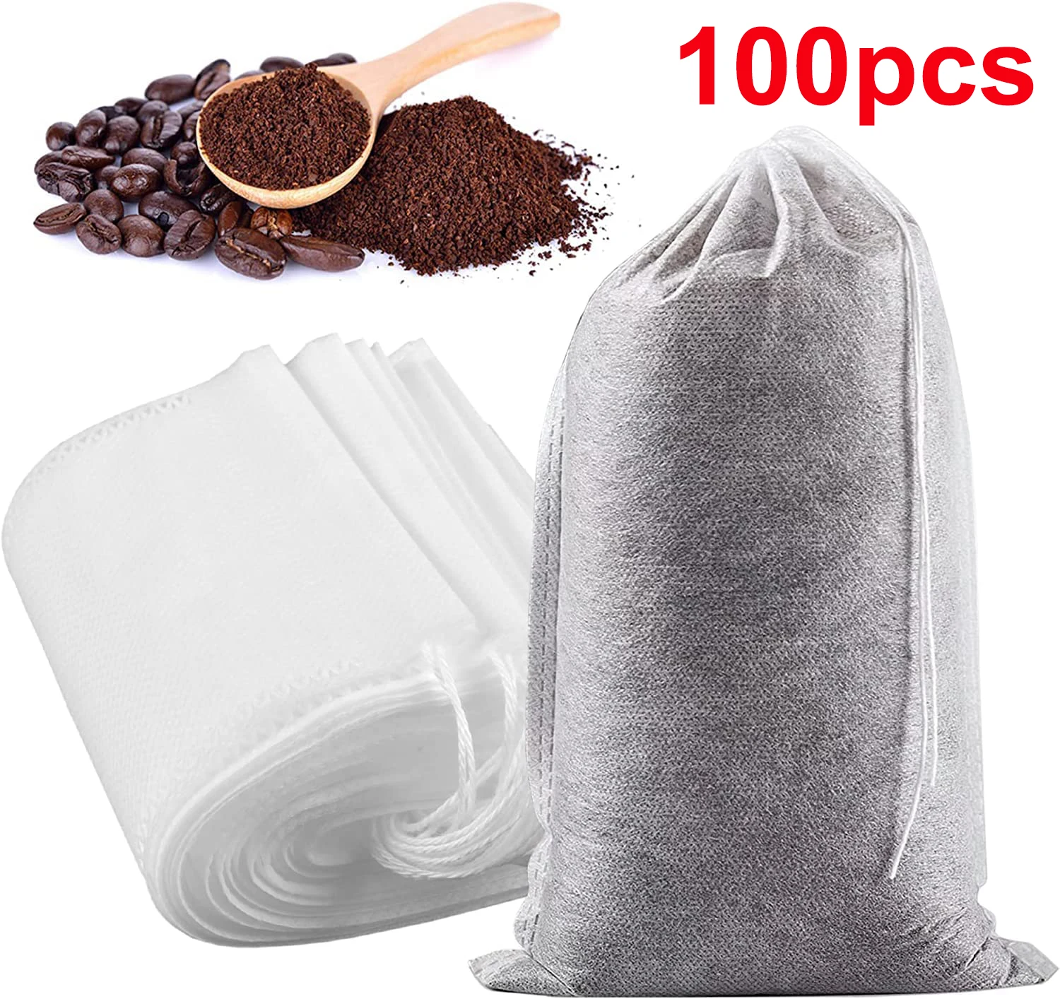 100pcs Cold Brew Coffee Bags,Non Woven Fabric,Disposable Filter Bag for Pitchers Water Bottle for Tea Infusers/Perfume Bag/Spice