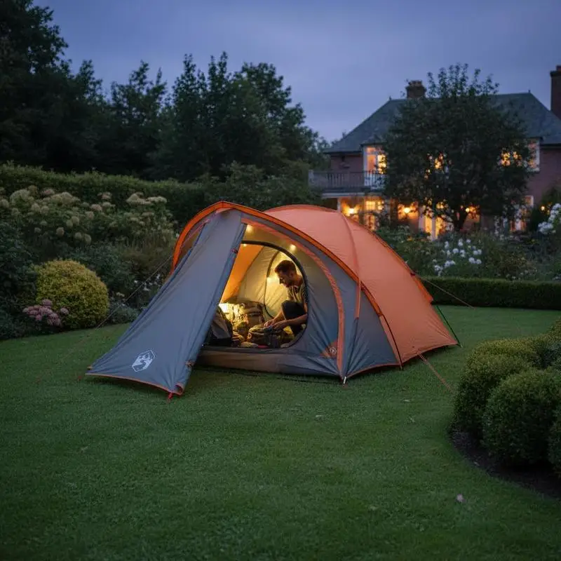Campingzelt mit Kuppel für 2 Personen, grau und orange, wasserdicht