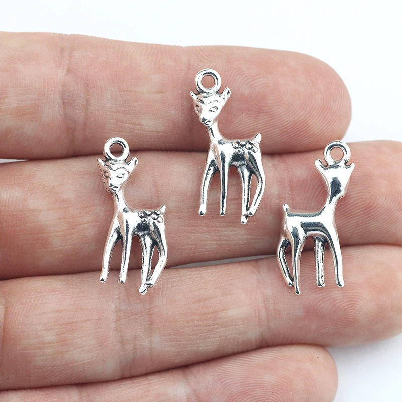 Fashion 20Pcs 11*22mm Antique Silver Color Cute Deer Charms Necklace Earrings Pendant For Women DIY Jewelry Making Wholesale