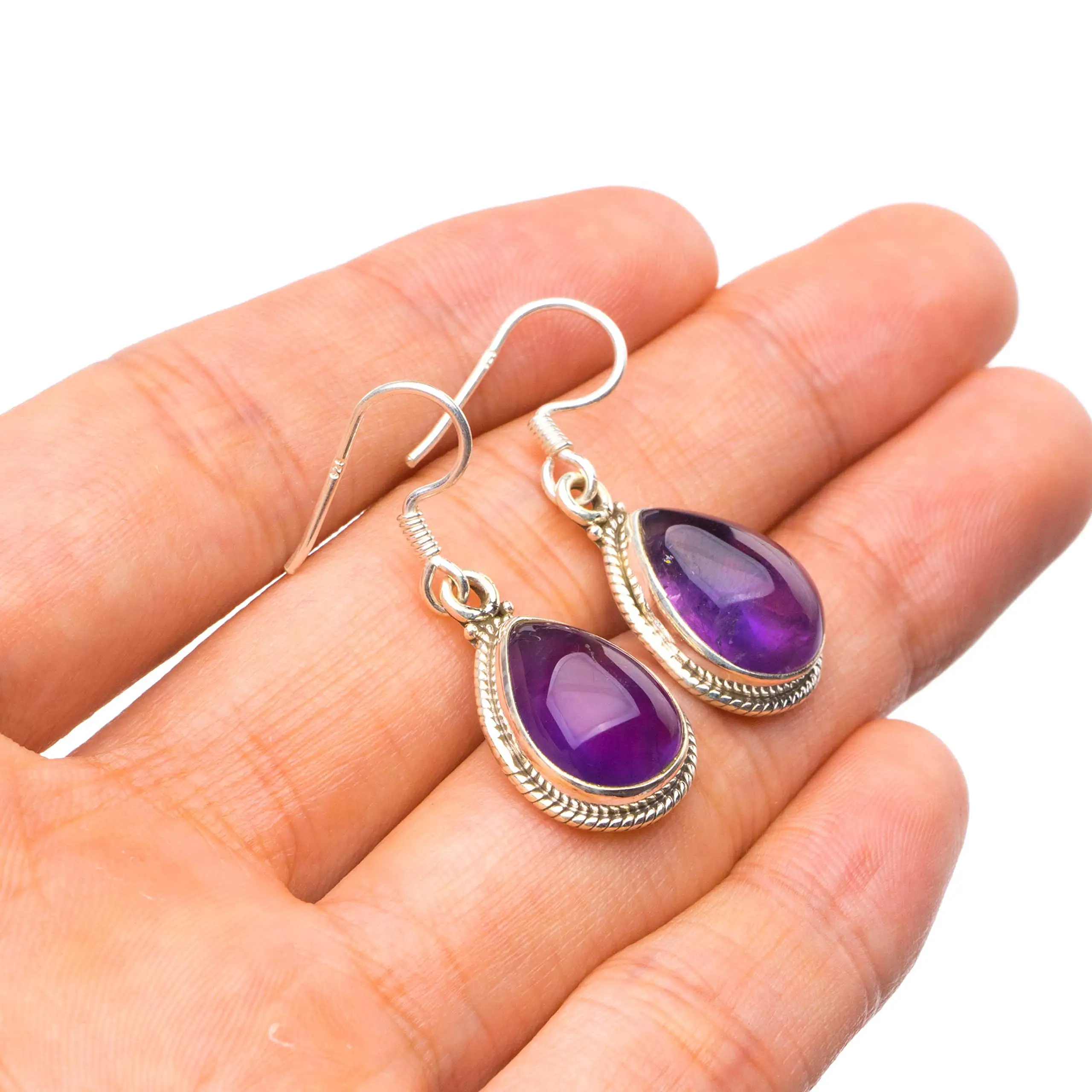 

StarGems® Natural Amethyst Handmade Unique 925 Sterling Silver Earrings 1.25" Y1654