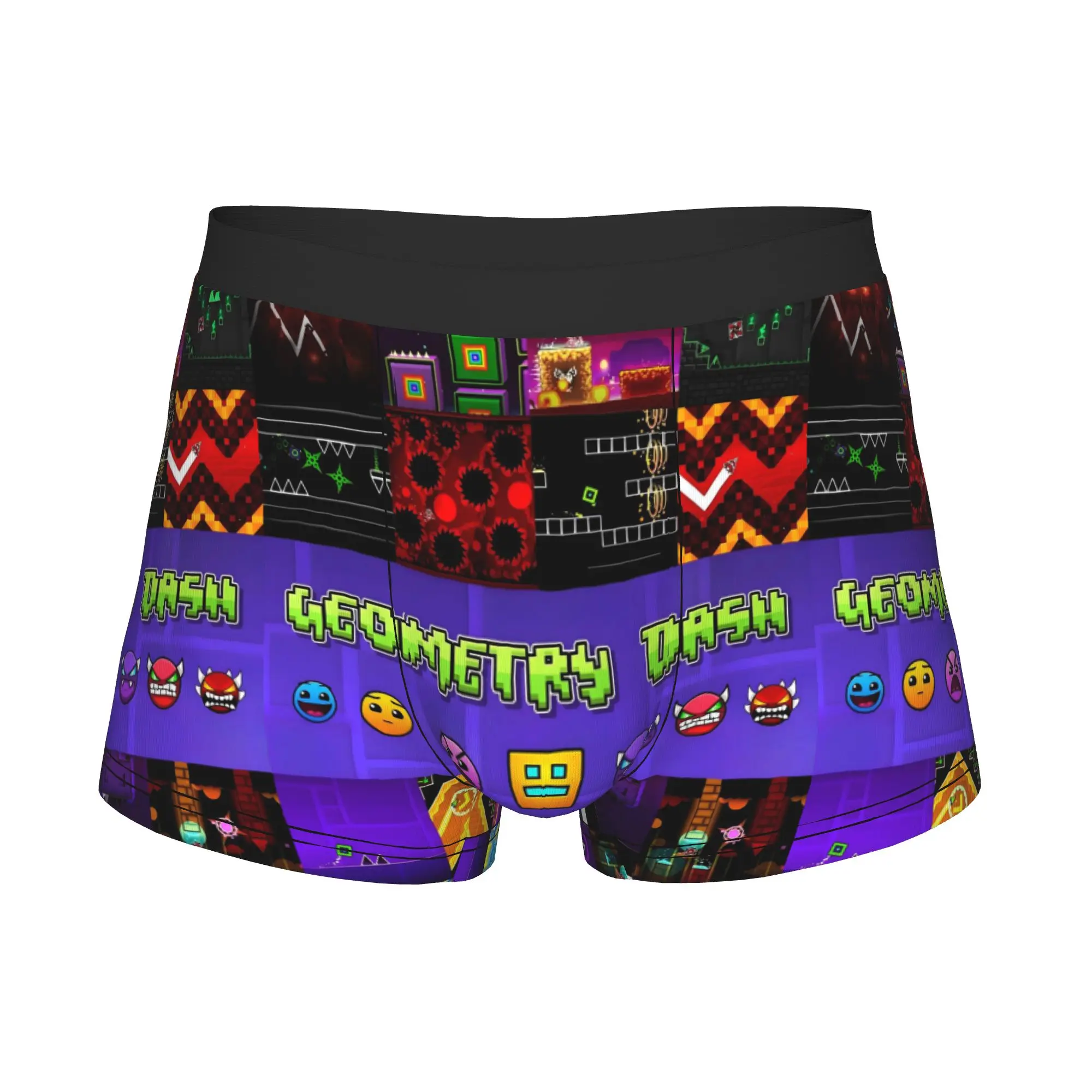 Male Novelty Popular Geometry Dash Underwear Game Levels Boxer Briefs Stretch Shorts Panties Underpants