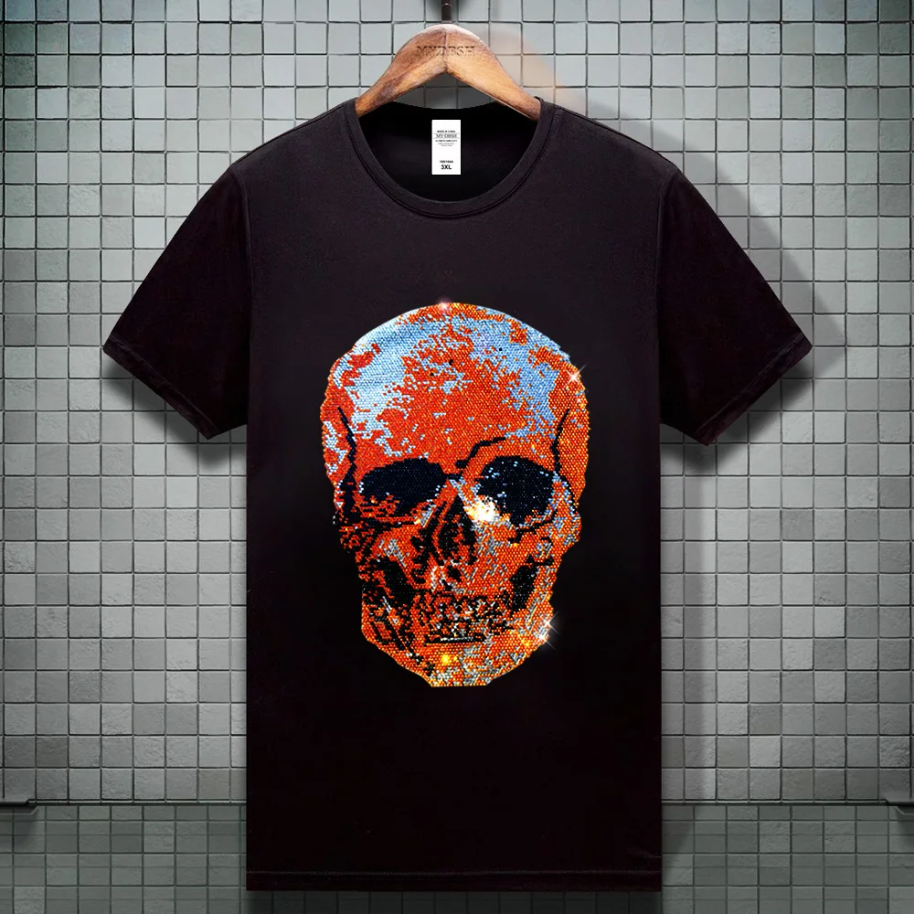 

Oversized Essential Streetwear Men Women Designer High Quality Outfits Skull Diamond Men's Homme Summer Slim Fit Brand T-Shirts