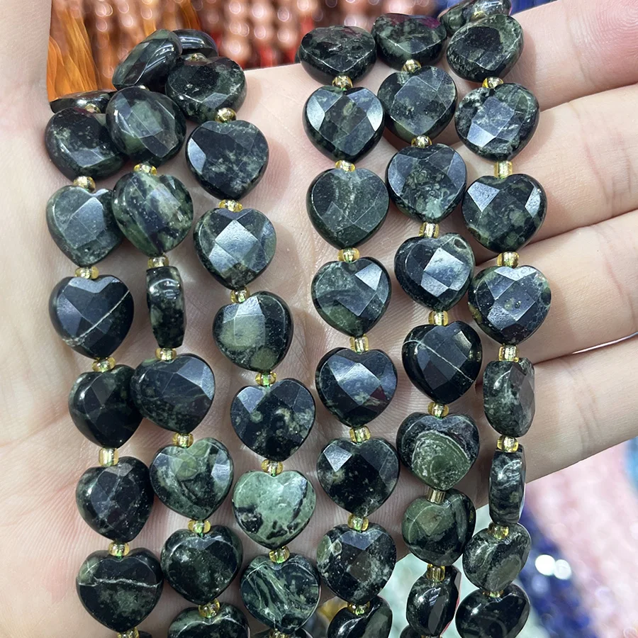 

Натуральный зеленый глаз камень в форме сердца бусины граненая секция ручной работы для изготовления ювелирных изделий DIY ожерелье браслет 15 ''12 мм