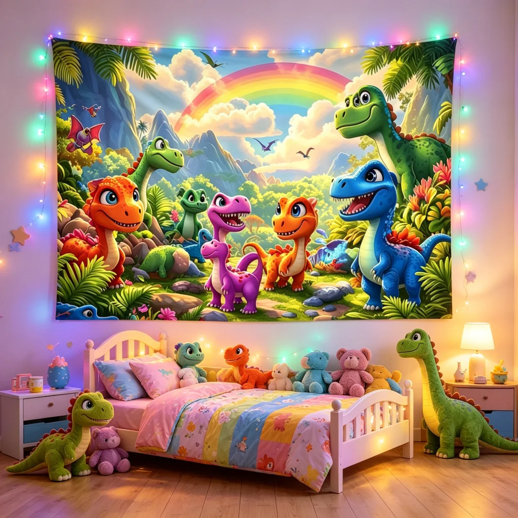 1PC Cartoon Dinosaur Pattern Print Backdrop Banner, Cartoon Style, Bedroom Living Room Kitchen Photo Background, Wall Art