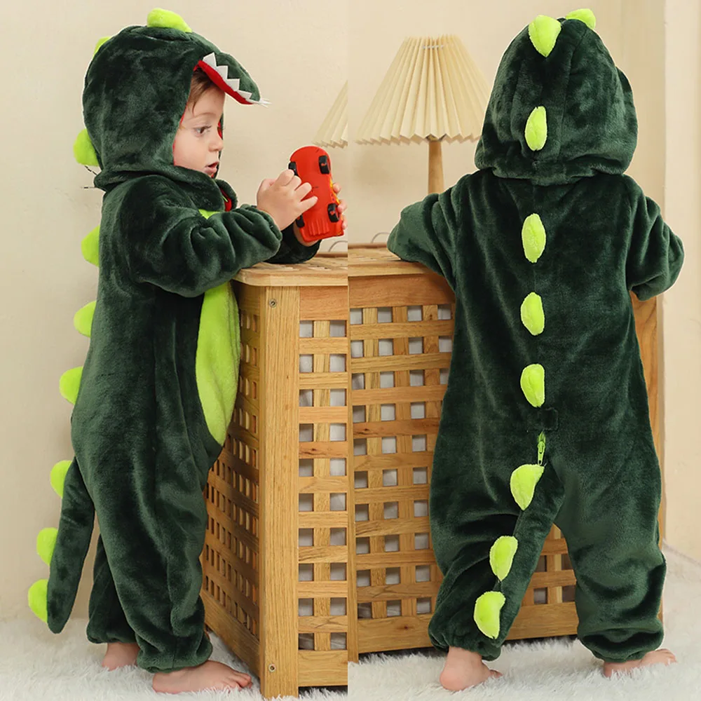 Newborn Boy Clothes Winter Warm Hooded One Piece Jumpsuits Baby Onesies Kids Overalls Baby Stuff Dinosaur Animal Cartoon Costume