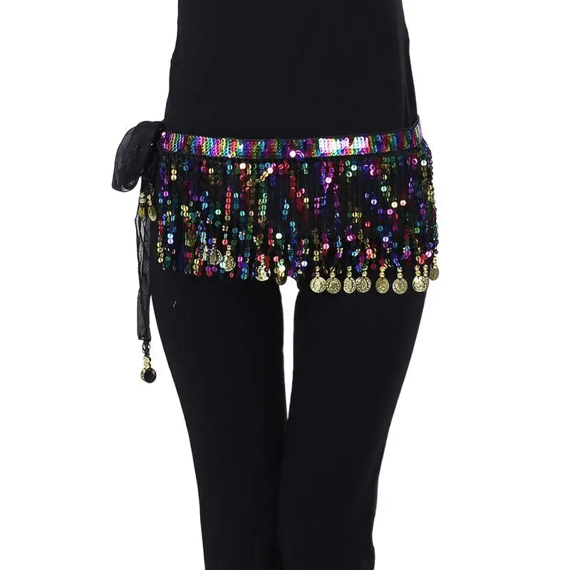 Adult Sequins Coins Belly Dance Lesson Wear Bellydance Hip Scarf Fringe Wrap Belt Skirt Stage Costume Rave Outfit Versatile Suit