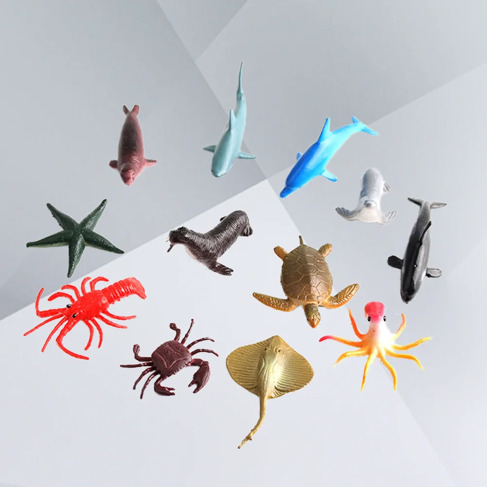 12pcs Plastic Sea Animal Figure Set Realistic Animal Toys Mini Sea Favors For Kids Toddlers (Mix Model)