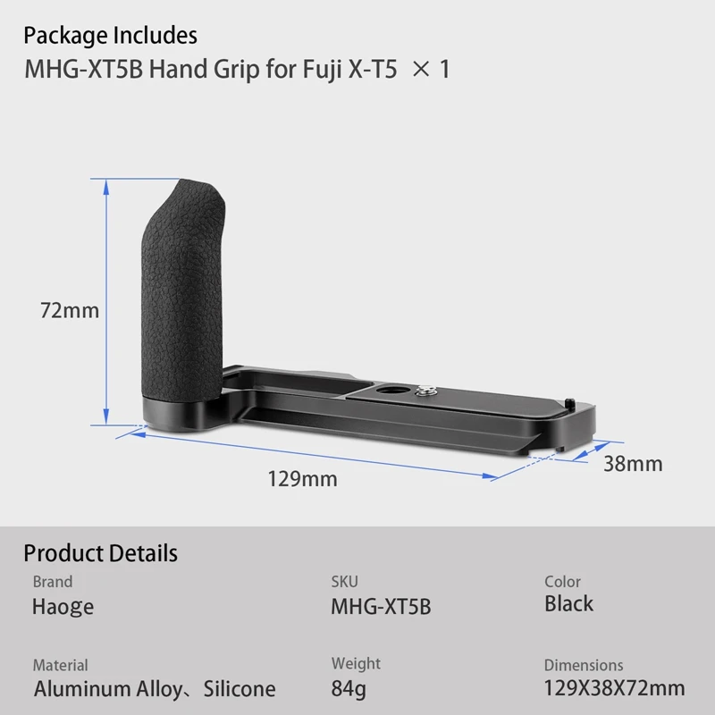 Haoge X-T5 Handgriff für Fujifilm X-T5 Kamera L-förmiger Griff, Arca Swiss Typ Platte für DJI RS2/RS-C2/RS3/RS3-PRO/RS3 Mini Schwarz – Detail 9