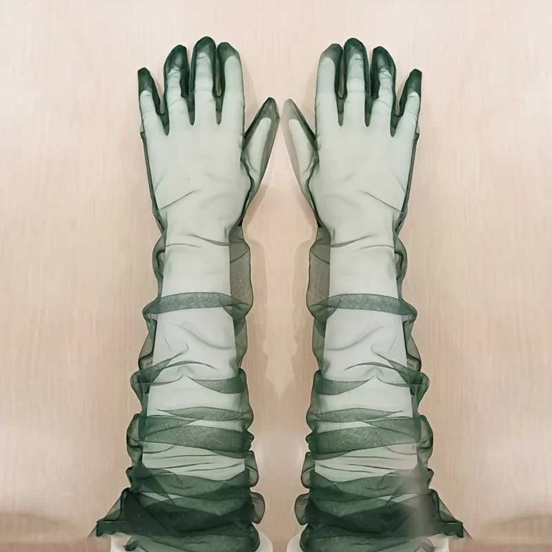 เทศกาลสตรีสีสันยาวซาตินโปร่งใสถุงมือนิ้วมือสีดําสีขาวสีแดงเซ็กซี่ Dance Party Theme ฮาโลวีน