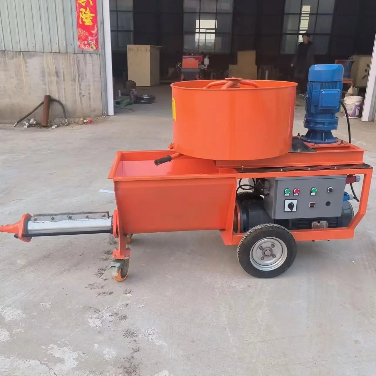 Integrated Electric Cement Plaster Sprayer, Wall Gypsum Mortar Spraying Equipment with Mixing Bucket