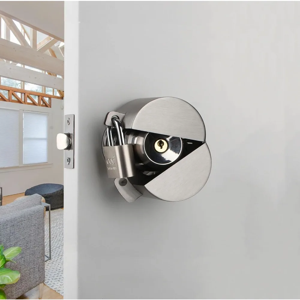 

Door Knob Lockout Device with Padlock, Metallic Stainless Steel Locking Cover to Disable Doorknob, Prevents Turning of Door Knob and Access to Keyhole, Prevents Operating The Knob