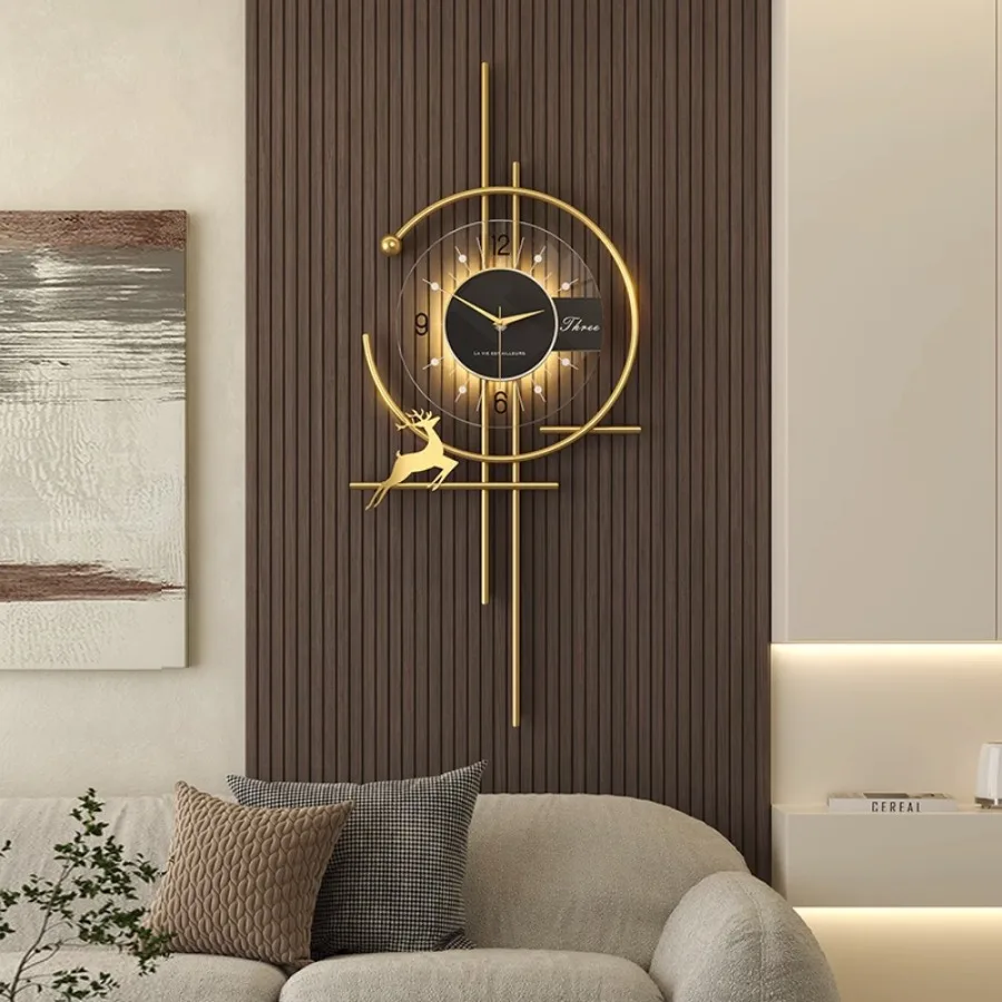 Quartz Home Wall Clock Decoration Elegant Art Gold Living Room Wall Clock Pieces Number Light Round New Desigwanduhr Wall Decor