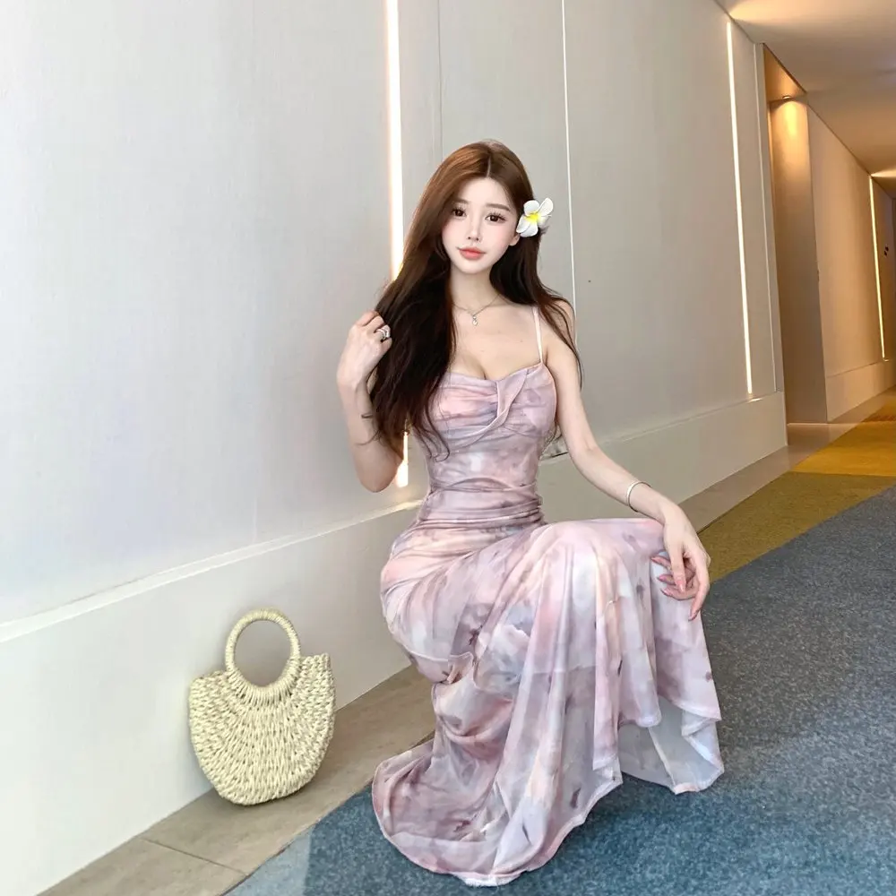 

Pure Desire Autumn Winter New Sle Long Strapl Floral Print ter Ne Sexy Waist Cinched Gown Ele Draped Dr