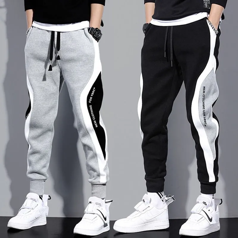 

Men's Casual Pants Sweatpants Fashion Patchwork Drawstring Elastic Waist Sports Running Training Loose Bundled Foot Trousers