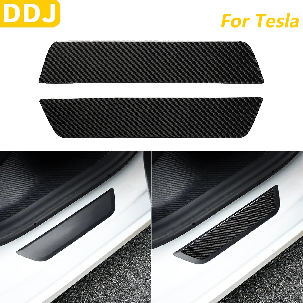 

For Tesla Model Y 2020-2024 Model 3 2017-2022 Carbon Fiber Rear Door Threshold Sill Trim Cover Car Accessories Interior Sticker