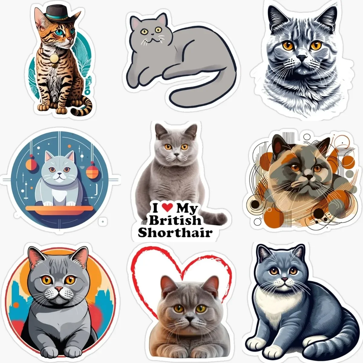

British Shorthair Cat Pets PVC Waterproof Sticker Decorate for Car Van Door Wall Window Bicycle Bumper Decal Accessories