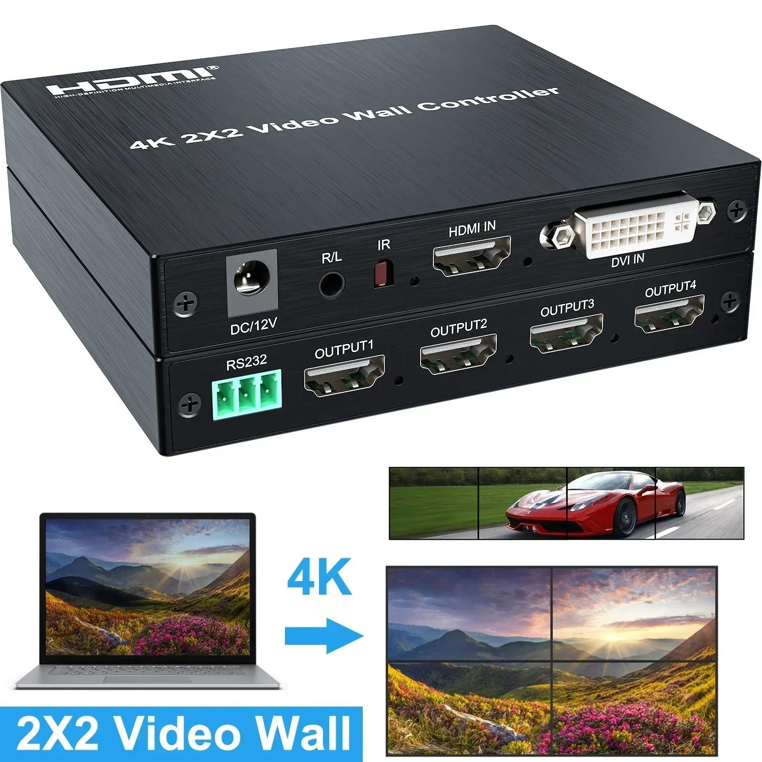 

4K 2x2 HDMI Video Wall Controller Screen Splicing Processor 1080p 60hz TV Splicer 3x1 1x3 1x2 4x1 1x4 4 TV Monitor splicer Box