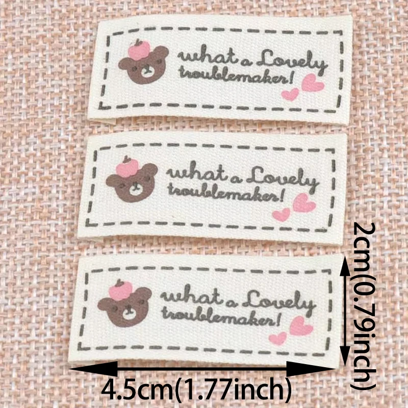 50pcs Beige Woven Labels For Clothing Care Labels Cartoon Bear Woven Labels Clothing Shoes Bags Washable Garment Tags CP1532