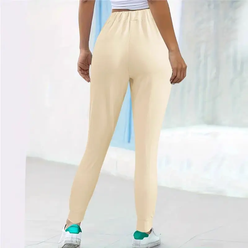 

Women's Casual Pants Autumn Pure Color Sports Leisure ket Waist And Cuffed Fem Clothing Long Pants Seven Sve