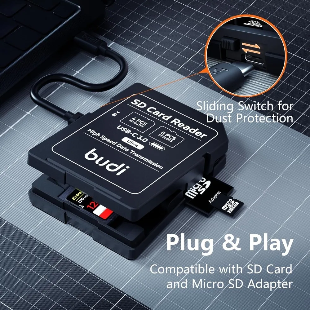 BUDI SD Memory Card Storage Case  Memory Card Reader Supports USB Type-C and USB Compatible