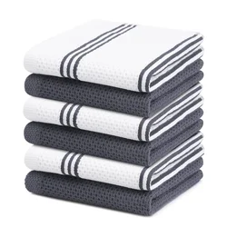 Olanly 4/6pcs Cotton Towel For Kitchen Waffle Weave Stripe Kitchen Towel Absorbent Dishcloth Soft Drying Home Cleaning Cloths