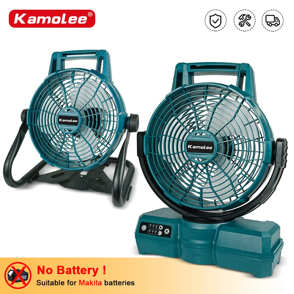 Kamolee Elektrischer Ventilator für Makita-Akku, vielseitig einsetzbar, verstellbarer Kopf, 3-Gang-Einstellung, kabelloser Tischventilator für den Außenbereich, tragbar