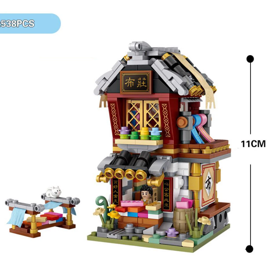 Creative Chinatown Mini Block China City Street View Pharmacy Cloth Tofu Shop Academy Architecture Building Brick Toys For Gift