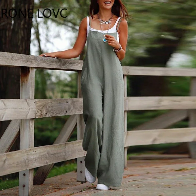

Women Pastel Pocket Decor Wide Leg Suspender Spaghetti Strap Jumpsuit