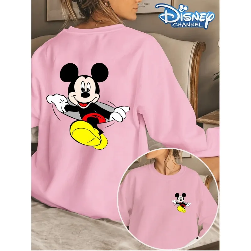تي شيرت ديزني ميكي كلاسيكي بنمط ثلاثي الأبعاد مطبوع كاجوال برقبة دائرية وأكمام طويلة قابل للتنفس وسريع الجفاف وفضفاض ومريح