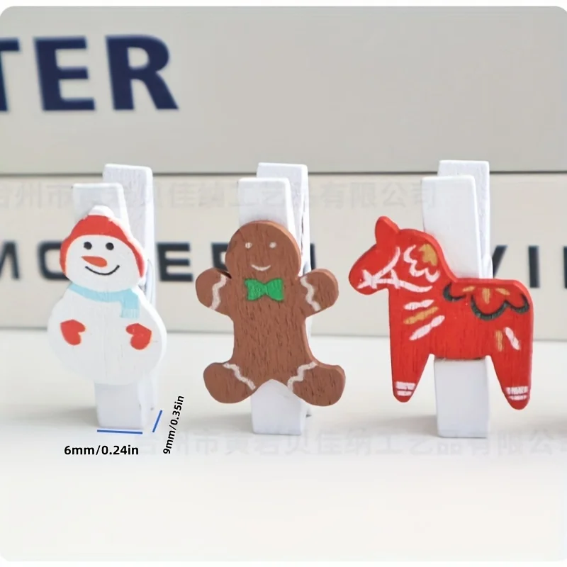 6pcs Cartoon Christmas Clips, Wooden Photo Clips, Home Florist Card  Wooden Clips, Memo Clips