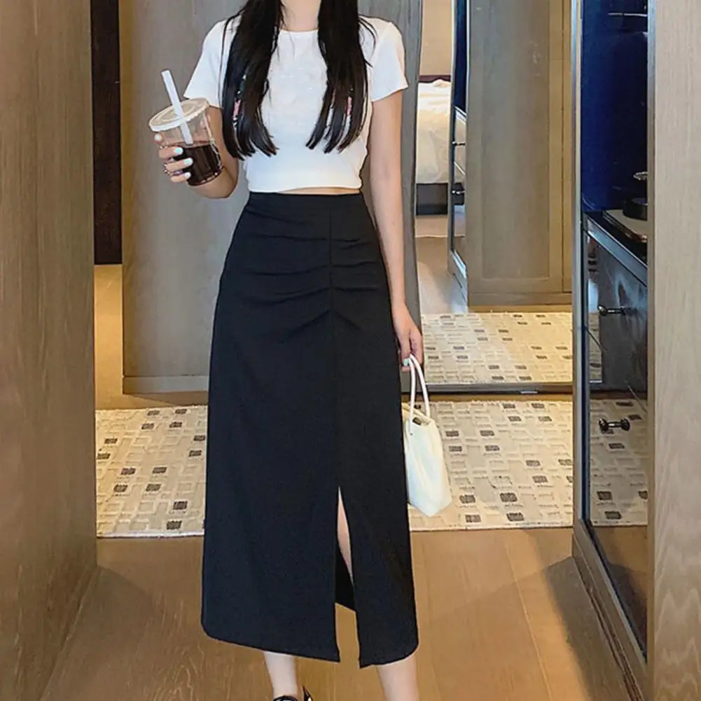 High-waisted Skirt Stylish Women's High Waist Midi Skirt Collection A-line Side Slit Plaid Design for Work Leisure Wear