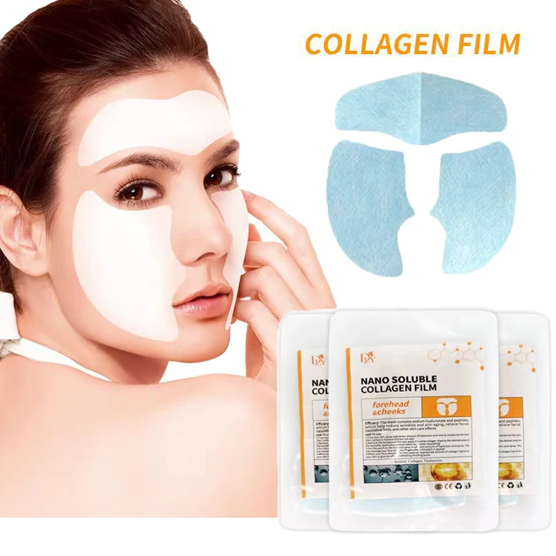 Mascarilla Facial completa con película de colágeno Soluble, tela antienvejecimiento, hidratante, relleno Facial, Reduce las líneas finas, Gel