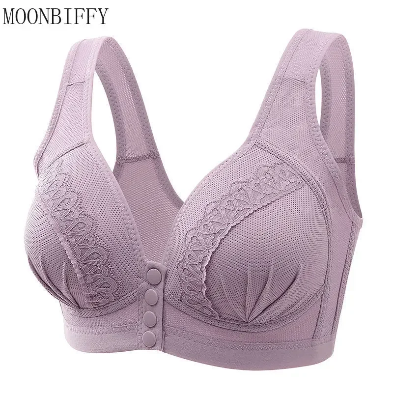 Large Size Front Button Bra Comfortable Gather Bra Breathable Brassiere Thin Section Without Steel Ring Lingerie Women Underwear