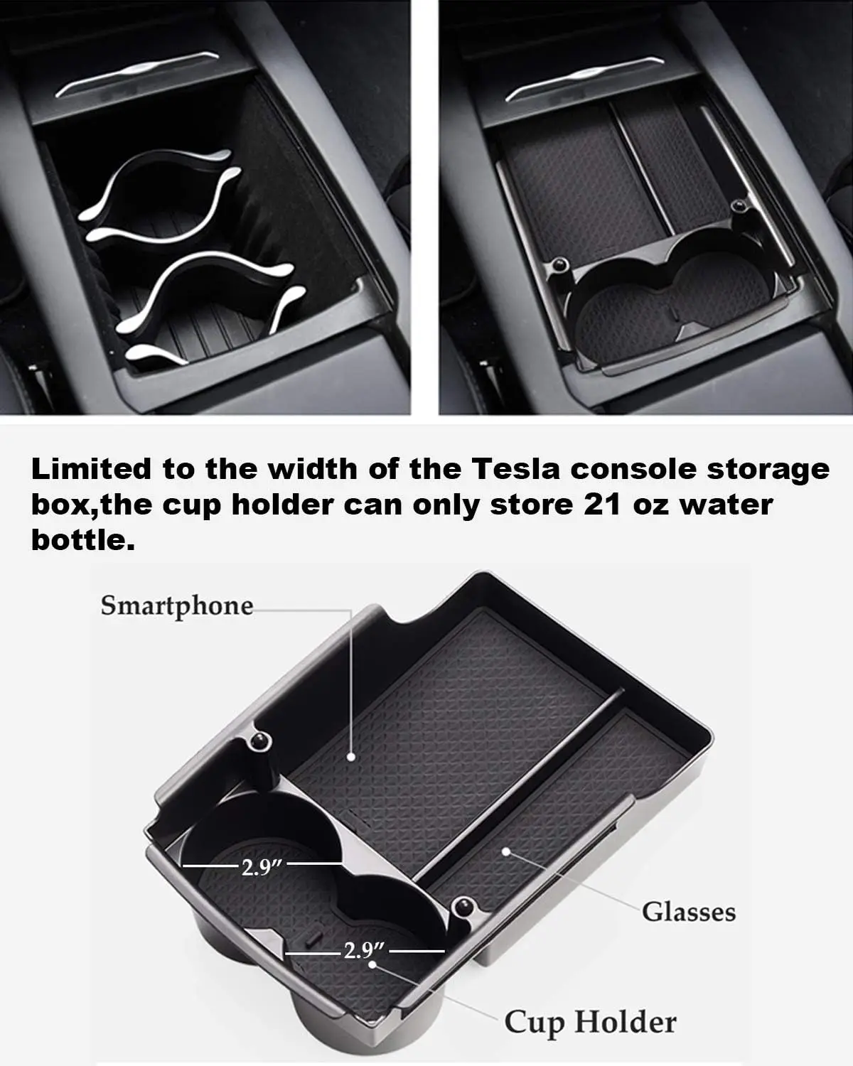 for Tesla Model X/Model S Center Console Organizer Armrest Storage Box Cup Holder Compatible with Tesla Model X/S Accessories