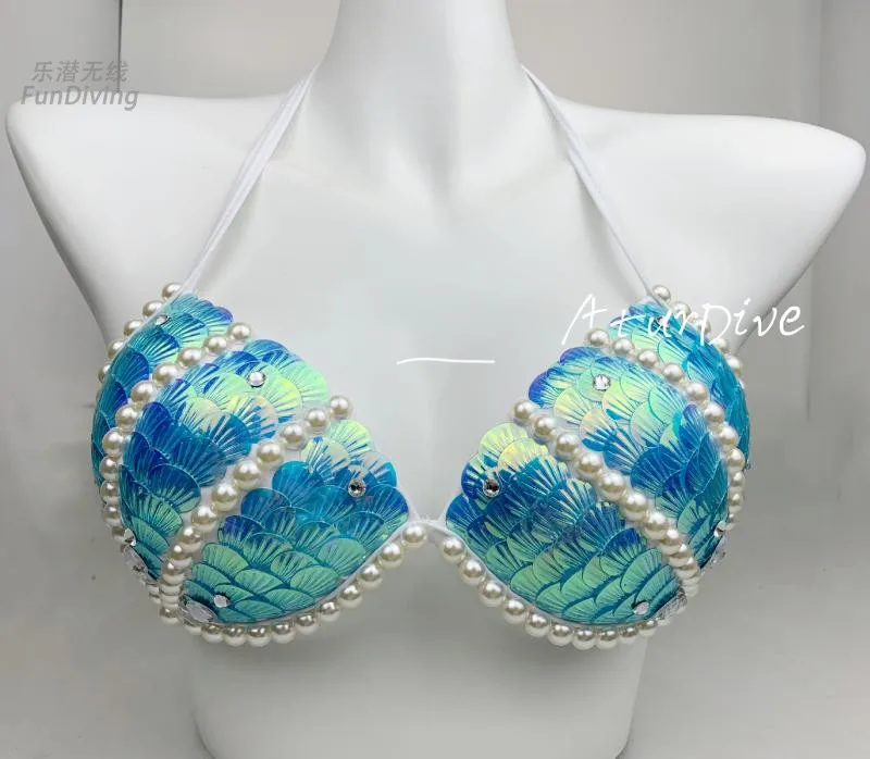 Wysokiej jakości cekinowa syrenka gorset z muszli multi-style oceanarium wydajność top od bikini biustonosz pasujący kostium syreny z rybim ogonem