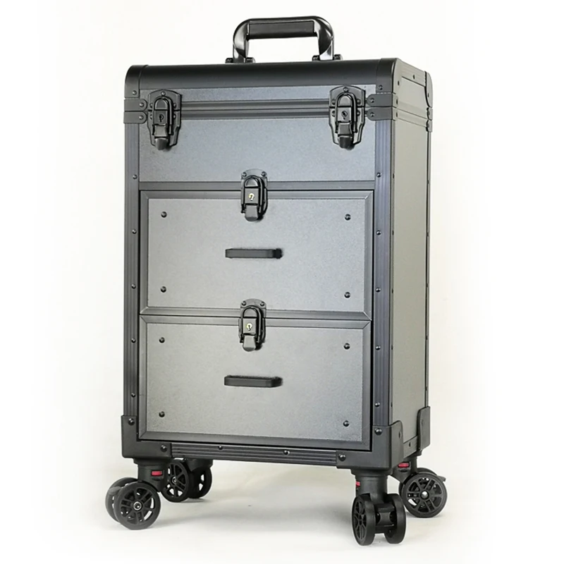 Mode Roze Trolley Cosmetische Rolling Bagage Vrouwen Mannen Luxe Zwarte Nagels Make Toolbox Beauty Tattoo Trolley Koffer