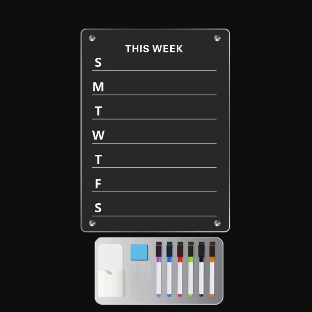 Schedule Planner Acrylic Magnetic Calendar Board Clear Rectangle Message Board Reusable with Pen and Erase Fridge Menu Home