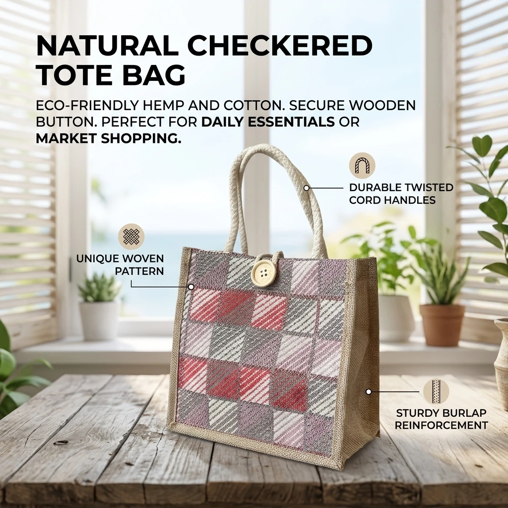 Lunch Box Bag Canvas Checkered Handheld Food Carrier Waterproof Fabric Student Commute Bento Tote